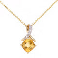 9k White Gold Cushion Citrine and Diamond Solitaire Pendant