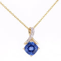 9ct Yellow Gold Created Tanzanite Crossover Diamond Pendant Necklace
