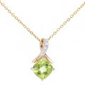 9ct Yellow Gold Cushion Peridot Crossover 0.03ct Diamond Pendant Necklace