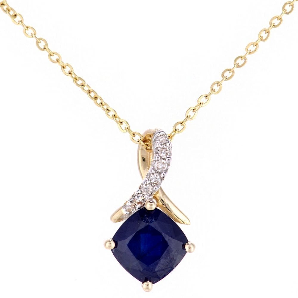 Blue Sapphire Solitaire Necklace 9ct Yellow Gold | Prime Jewellery