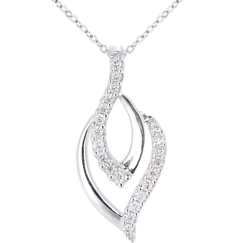 18ct White Gold 0.10 Carat Natural Diamond Flame Necklace