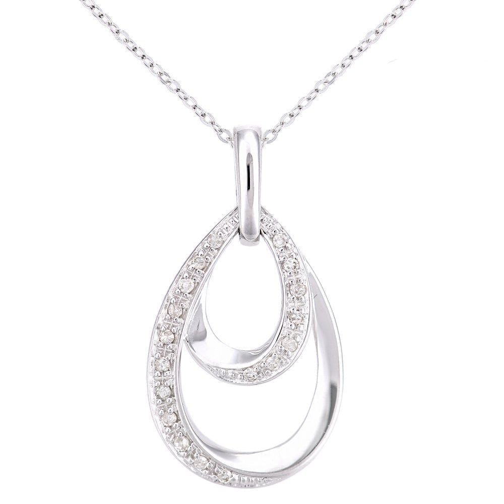 9ct White Gold Natural Diamond Drop Necklace