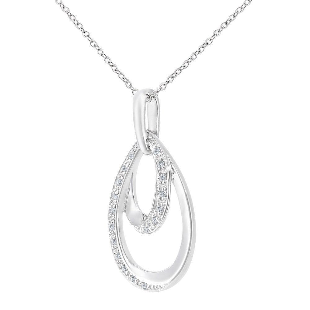 9ct White Gold Natural Diamond Drop Necklace