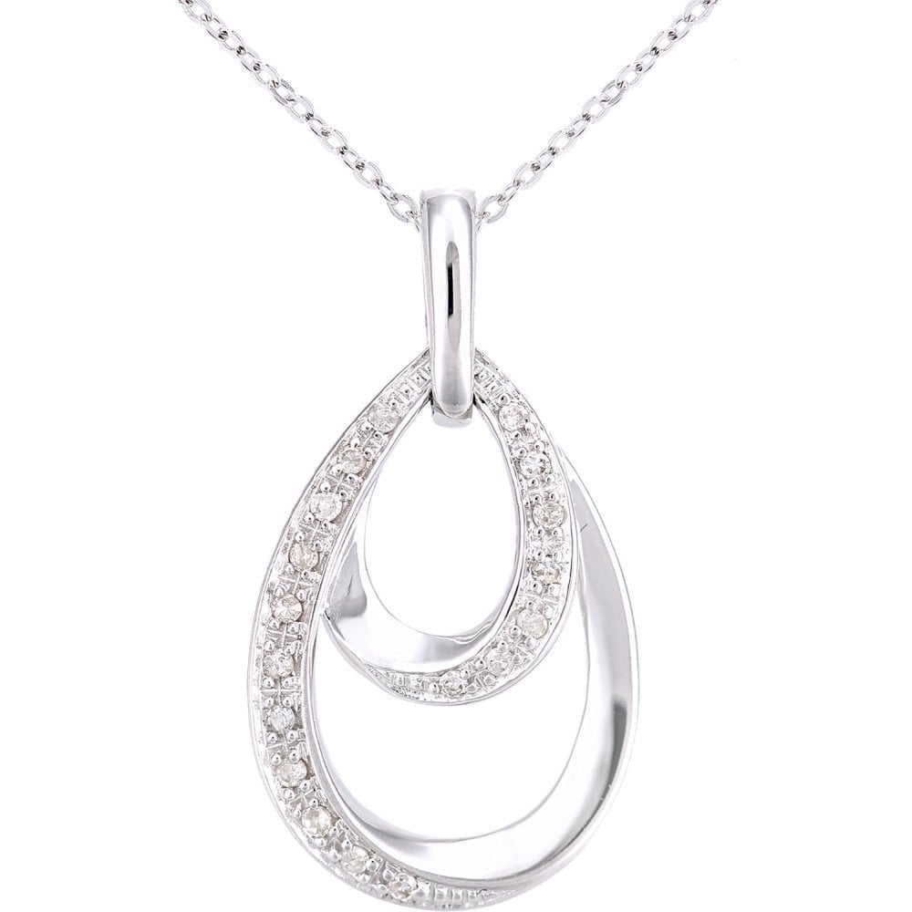 9ct White Gold Natural Diamond Drop Necklace