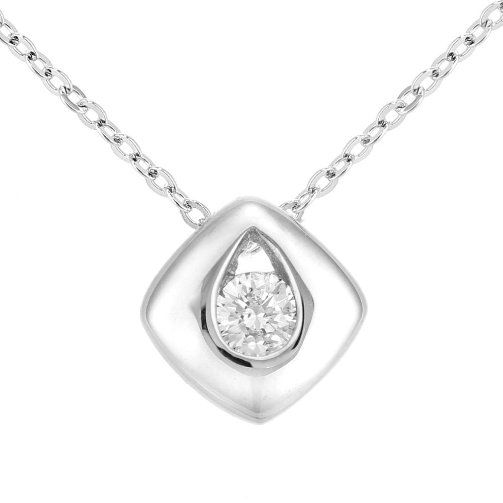 9ct White Gold Natural Diamond Solitaire Necklace