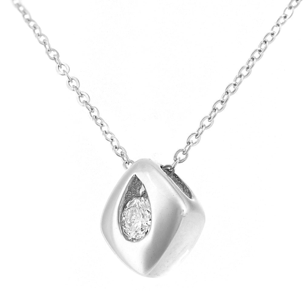 9ct White Gold Natural Diamond Solitaire Necklace