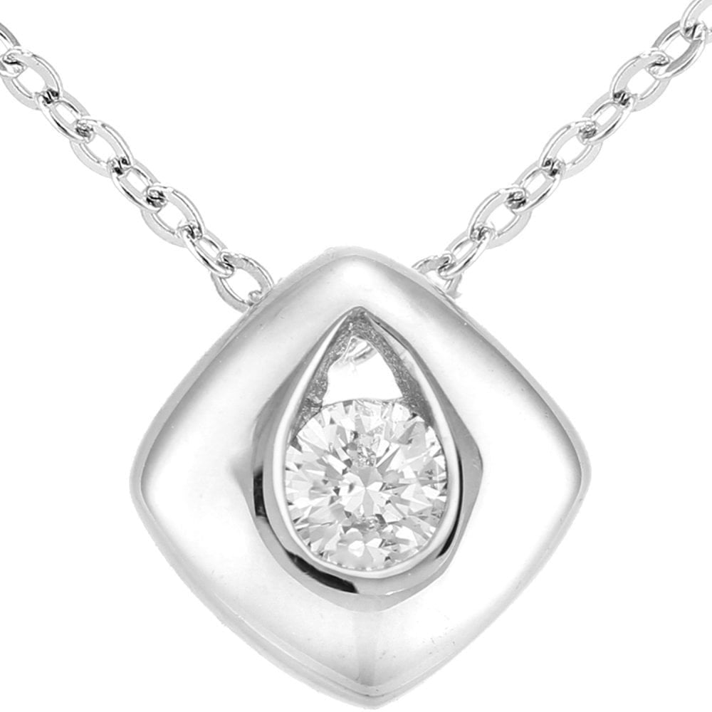 9ct White Gold Natural Diamond Solitaire Necklace