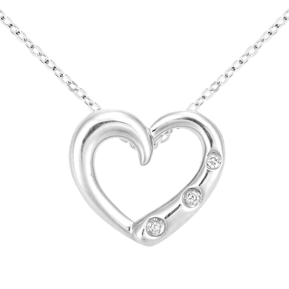9ct White Gold Natural Diamond Three Stone Heart Necklace