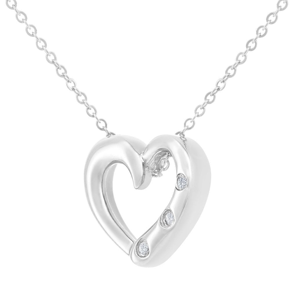 9ct White Gold Natural Diamond Three Stone Heart Necklace