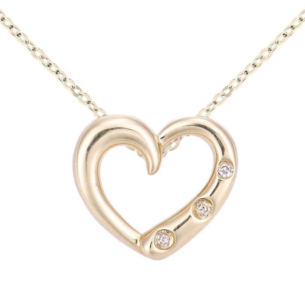 9ct White Gold Natural Diamond Three Stone Heart Necklace