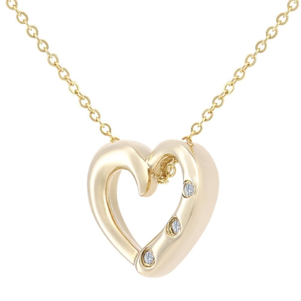 9ct White Gold Natural Diamond Three Stone Heart Necklace