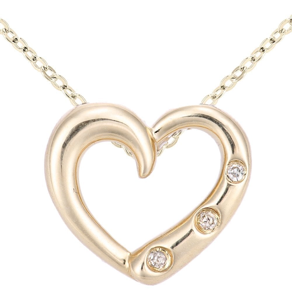 9ct White Gold Natural Diamond Three Stone Heart Necklace