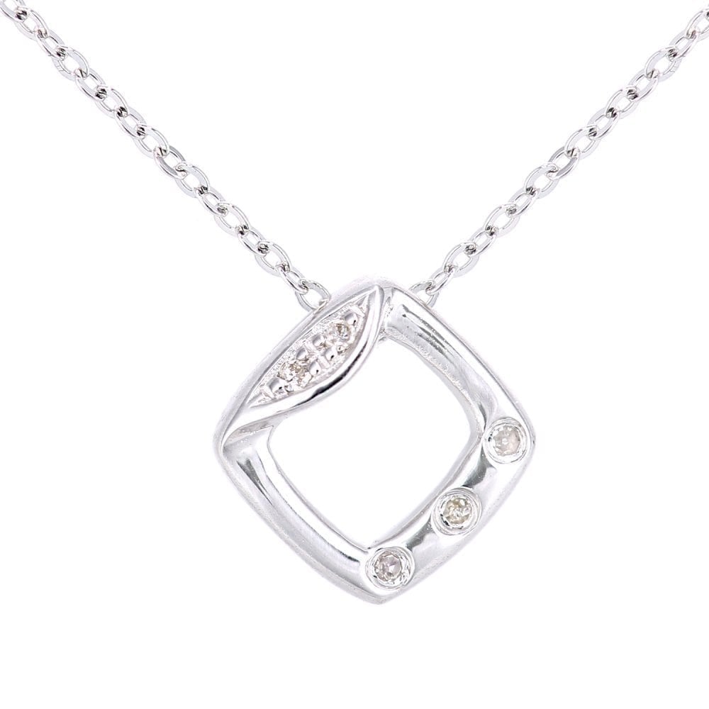 9ct White Gold Natural Diamond Necklace