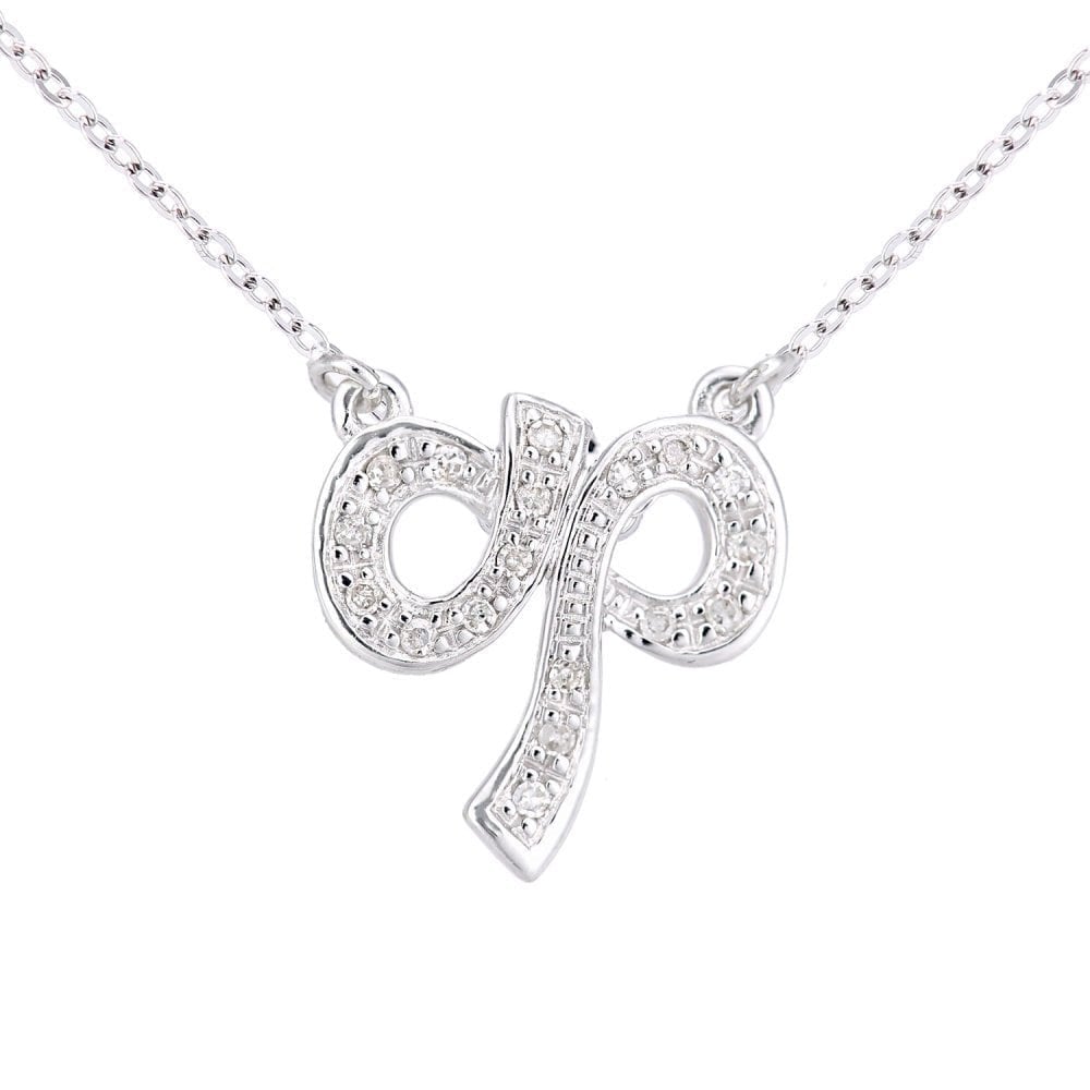 9ct White Gold Natural Diamond Bow Necklace