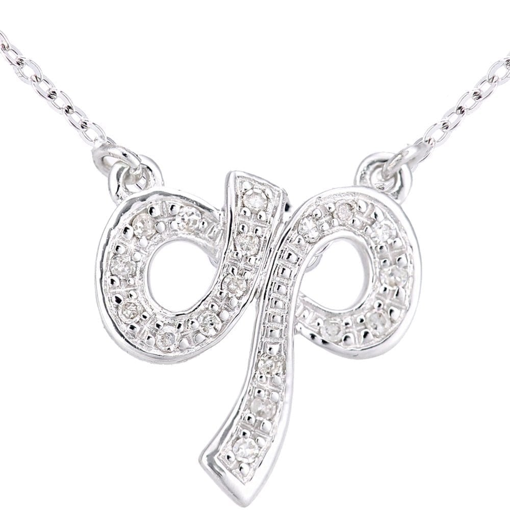 9ct White Gold Natural Diamond Bow Necklace