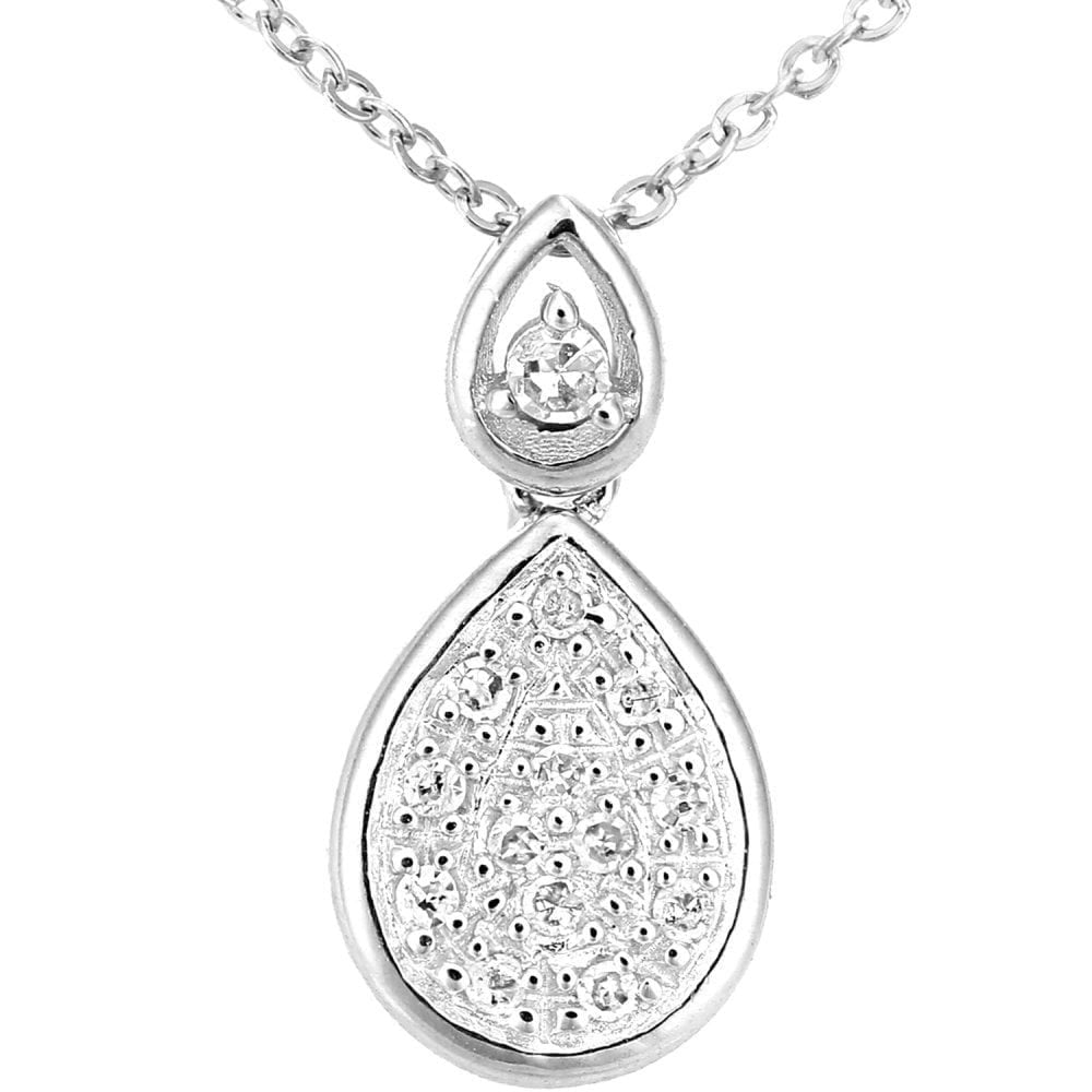 9ct White Gold Natural Diamond Teardrop Necklace