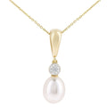 9ct Yellow Gold Cultured Pearl 0.01ct Diamond Pendant Necklace