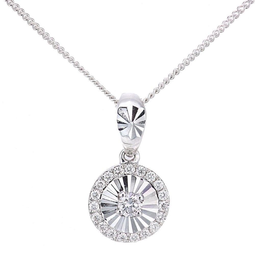 Diamond Halo Necklace 18ct White Gold | Prime Jewellery