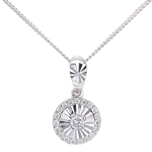 Diamond Halo Necklace 18ct White Gold | Prime Jewellery