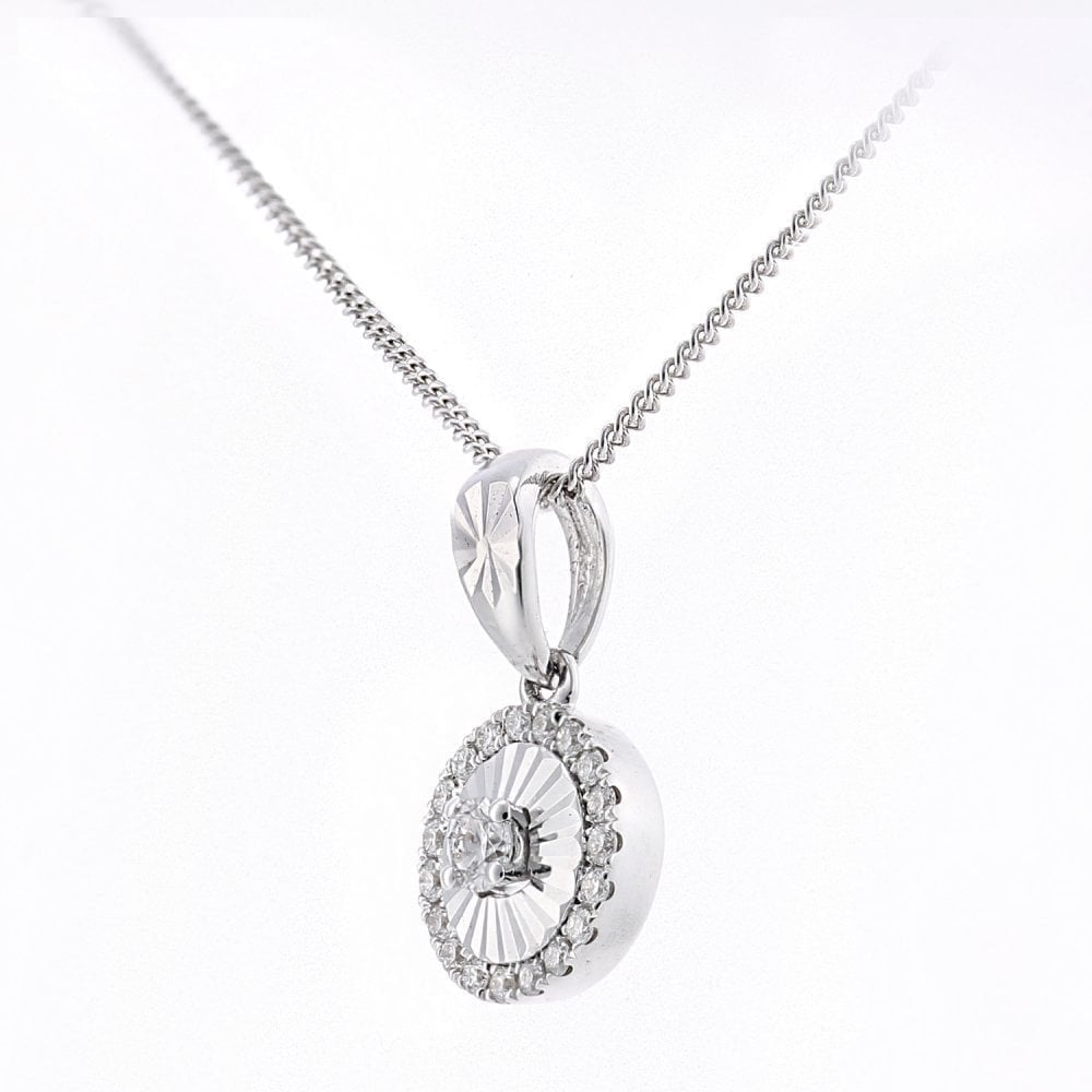18ct White Gold 0.12 Carat Natural Diamond Halo Necklace