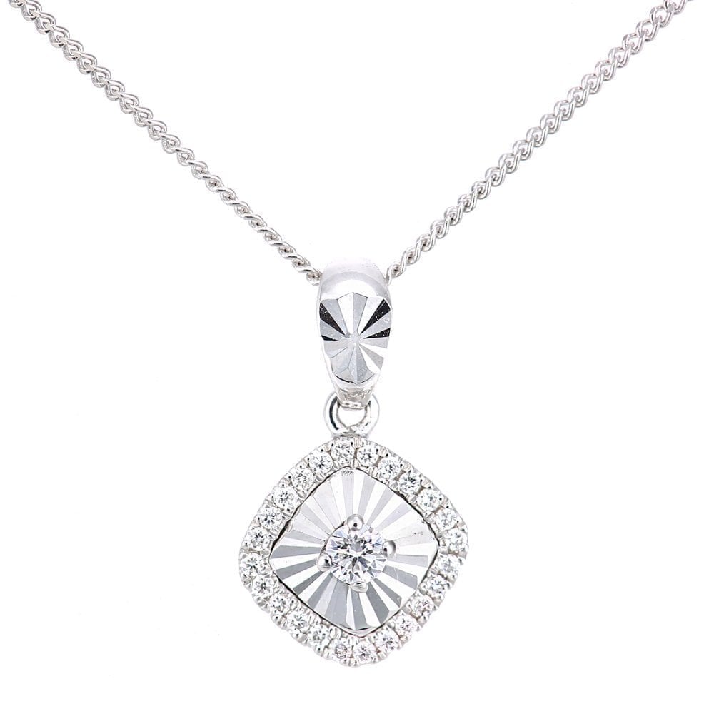 18ct White Gold 0.11 Carat Natural Diamond Halo Necklace
