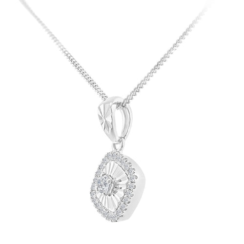 18ct White Gold 0.11 Carat Natural Diamond Halo Necklace