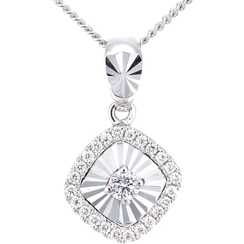 18ct White Gold 0.11 Carat Natural Diamond Halo Necklace