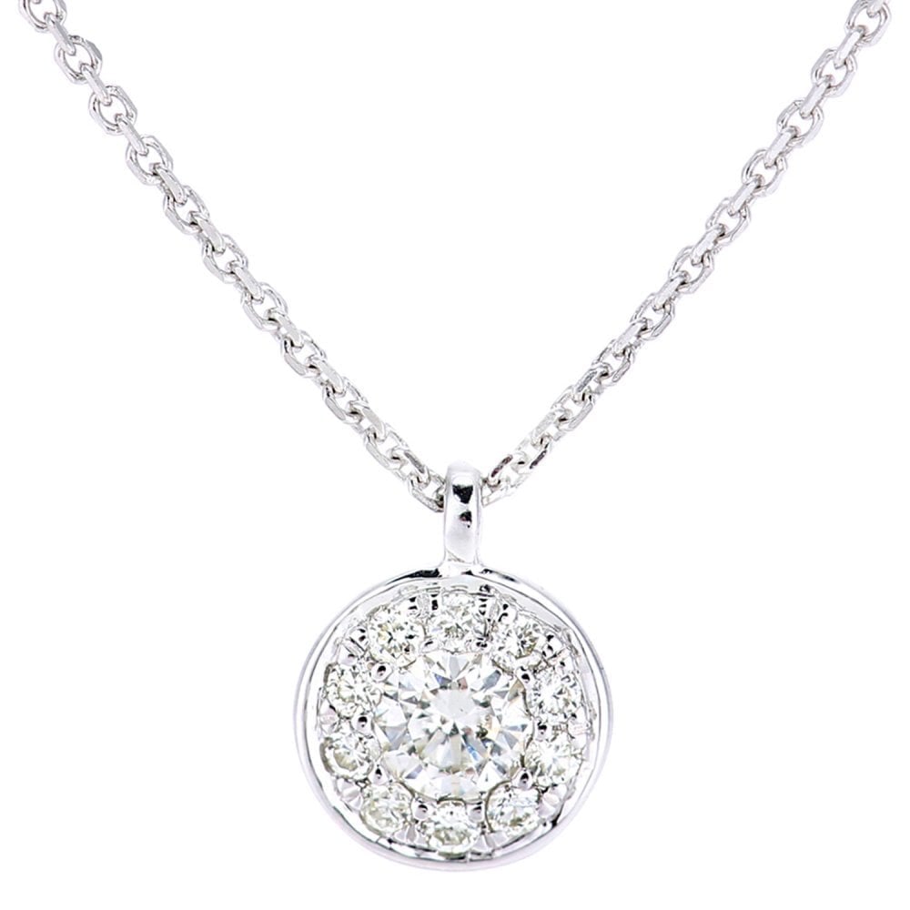 9ct White Gold 0.15 Carat Natural Diamond Round Halo Necklace