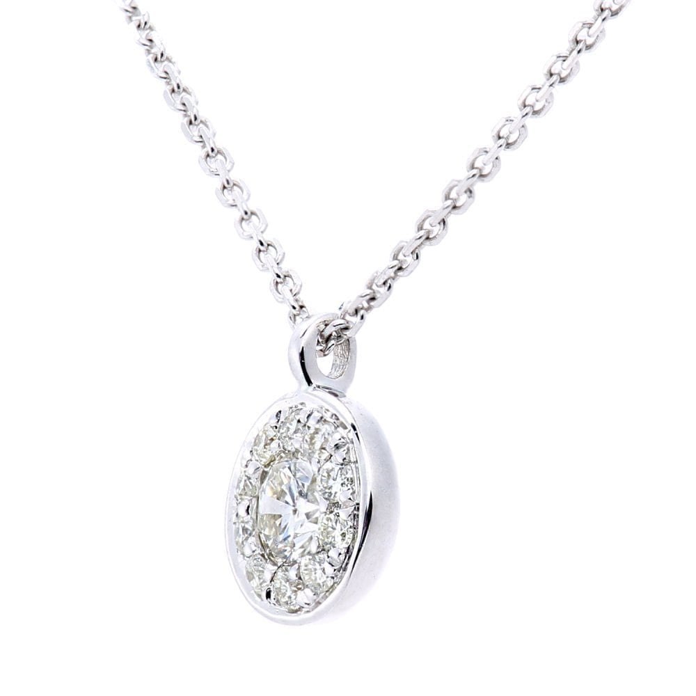 9ct White Gold 0.15 Carat Natural Diamond Round Halo Necklace