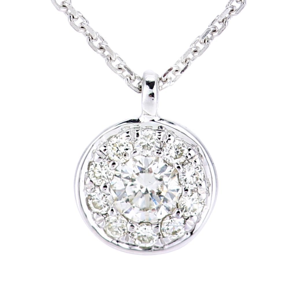 9ct White Gold 0.15 Carat Natural Diamond Round Halo Necklace