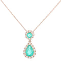 9ct White Gold Emerald & Diamond Teardrop Halo Pendant Necklace