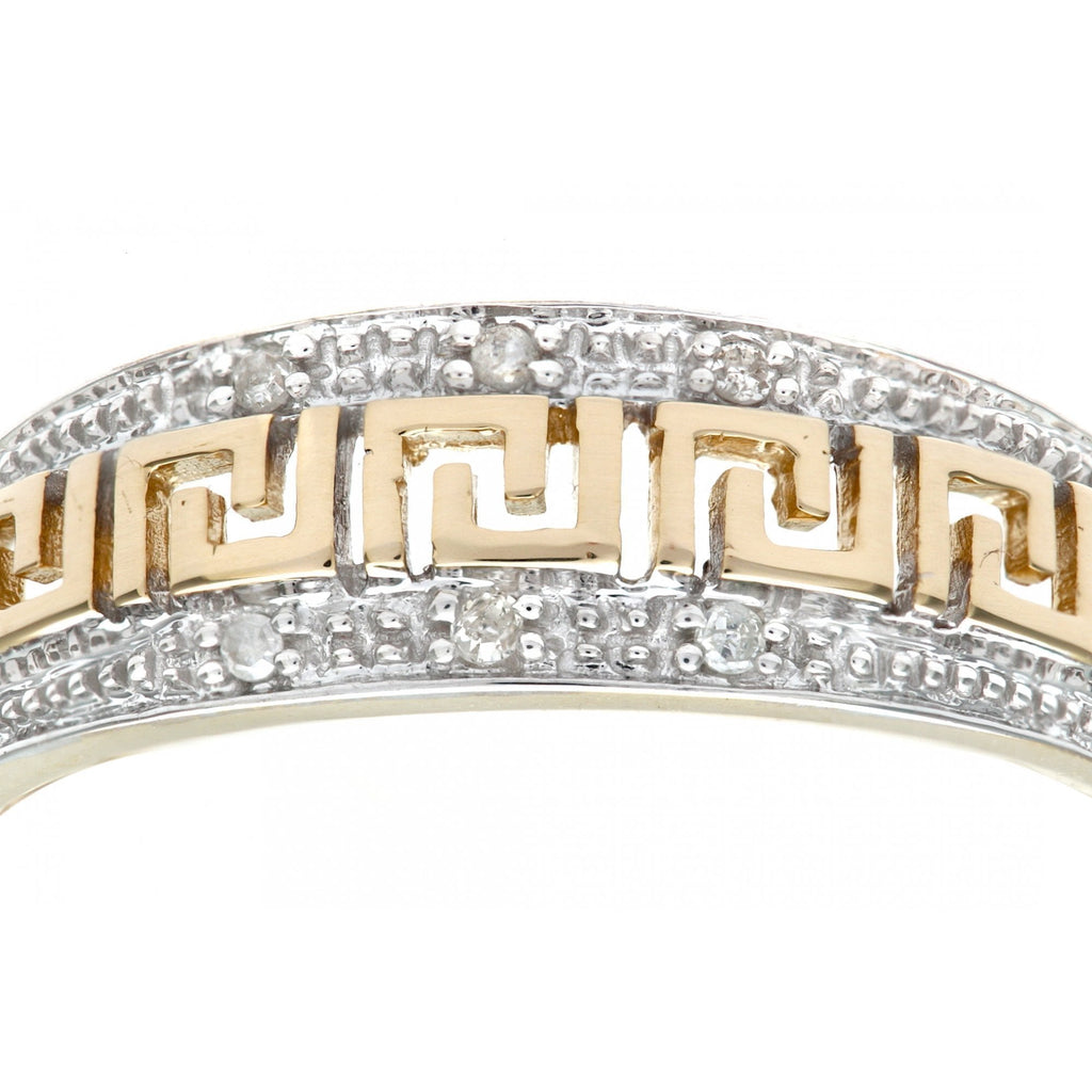 9ct Gold Natural Diamond Greek Key Band Ring