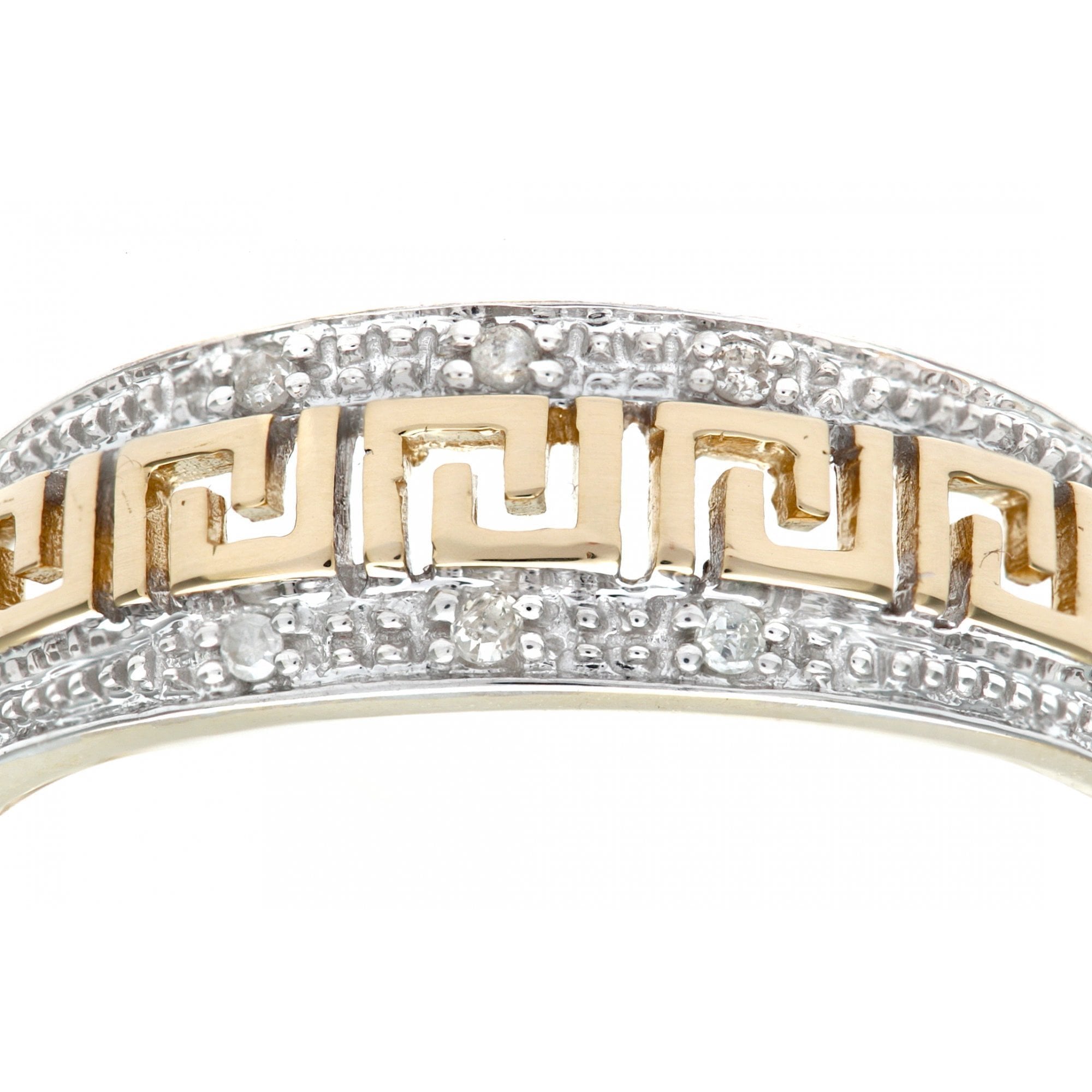 9ct Gold Natural Diamond Greek Key Band Ring