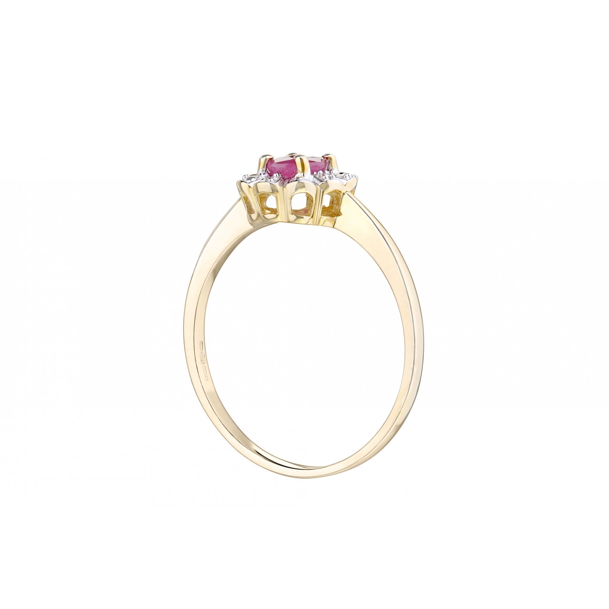 9ct Yellow Gold Ruby & 0.03ct Diamond Cluster Ring