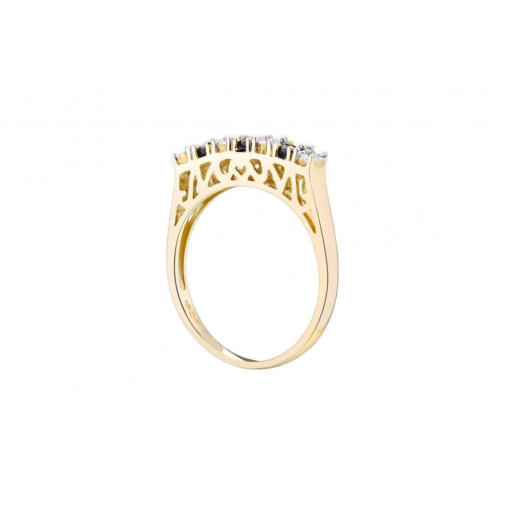 Round Natural Blue Sapphire and Diamond 7 Stone Half Eternity Ring in 9ct Yellow Gold