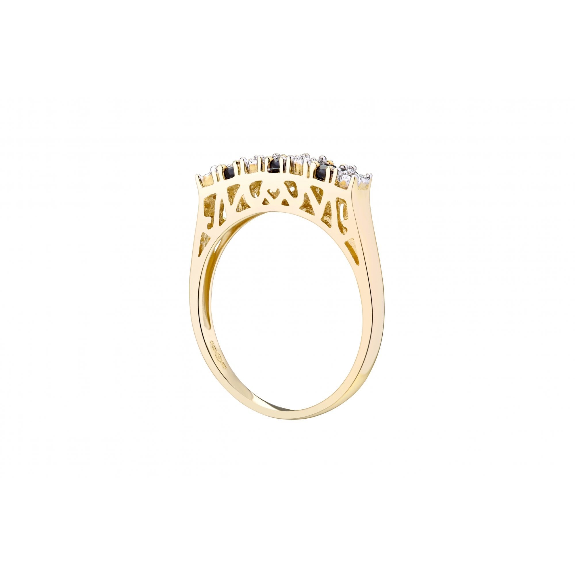 Round Natural Blue Sapphire and Diamond 7 Stone Half Eternity Ring in 9ct Yellow Gold