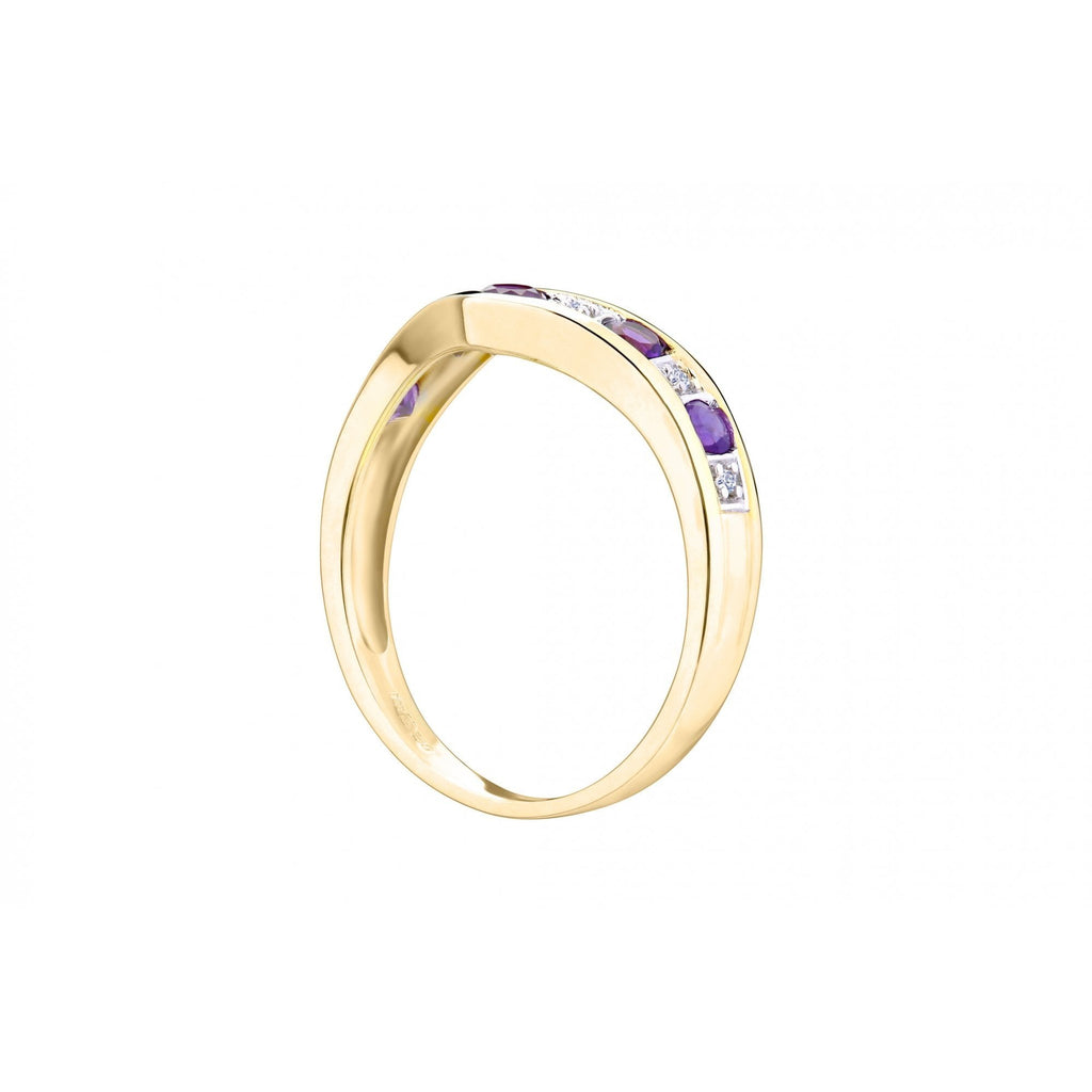 9ct Yellow Gold Amethyst & 0.02ct Diamond Wishbone Ring