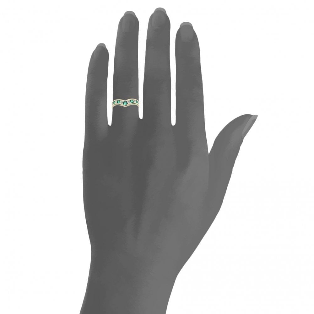 9ct Yellow Gold Emerald & 0.02ct Diamond Wishbone Ring