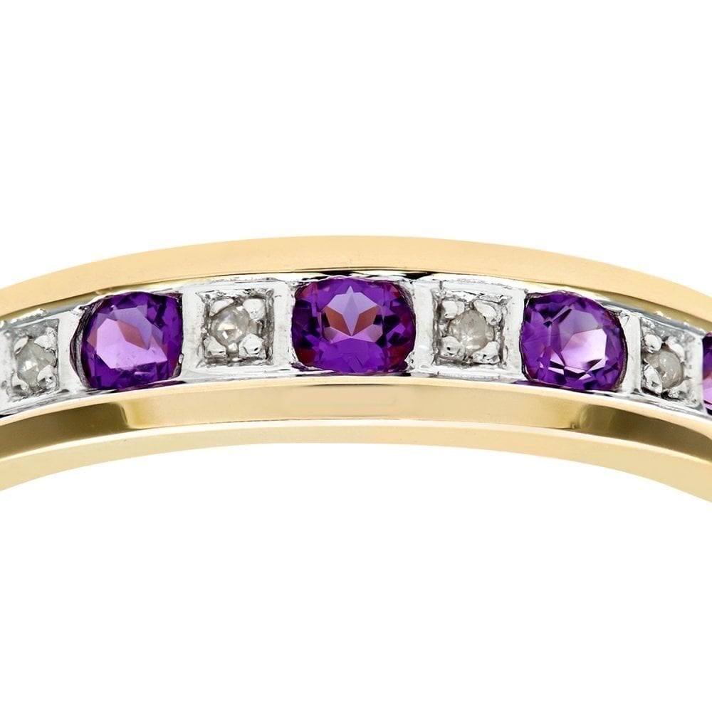 9ct Yellow Gold Amethyst & 0.02ct Diamond Eternity Ring