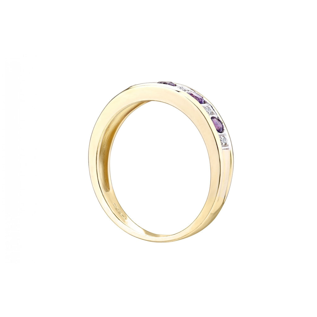 9ct Yellow Gold Amethyst & 0.02ct Diamond Eternity Ring