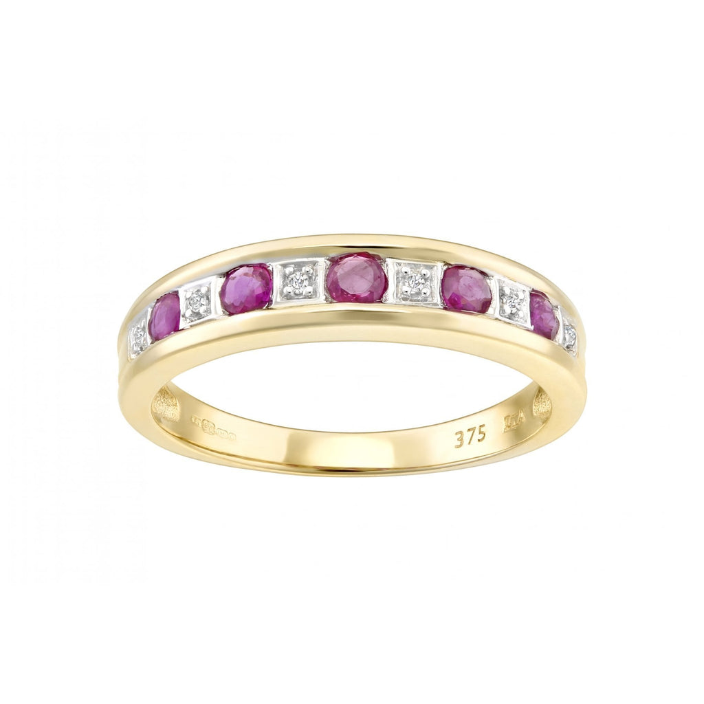 9ct Yellow Gold Ruby & 0.02ct Diamond Eternity Ring