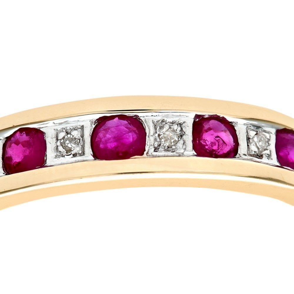 9ct Yellow Gold Ruby & 0.02ct Diamond Eternity Ring