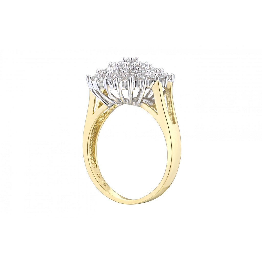 18ct Yellow Gold 1 Carat Natural Diamond Cocktail Cluster Ring