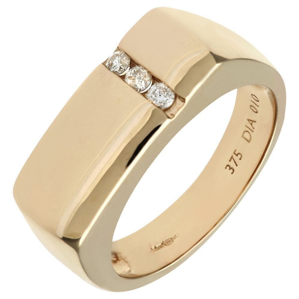 9ct Gold 0.10 Carat Natural Diamond Wedding Mens Ring