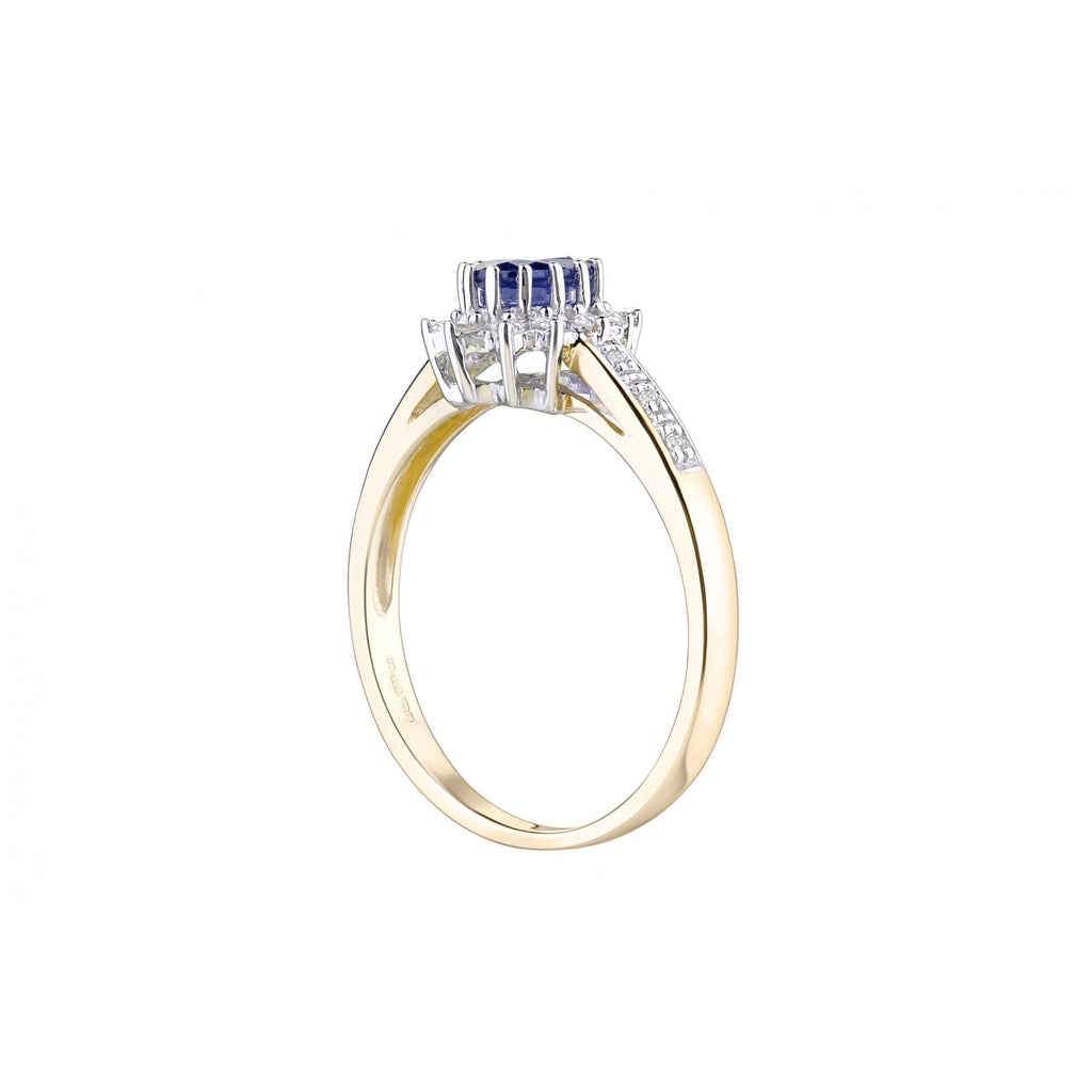 0.62 Ct Oval Natural Blue Sapphire and Diamond Victrian Halo Ring in 9ct Yellow Gold