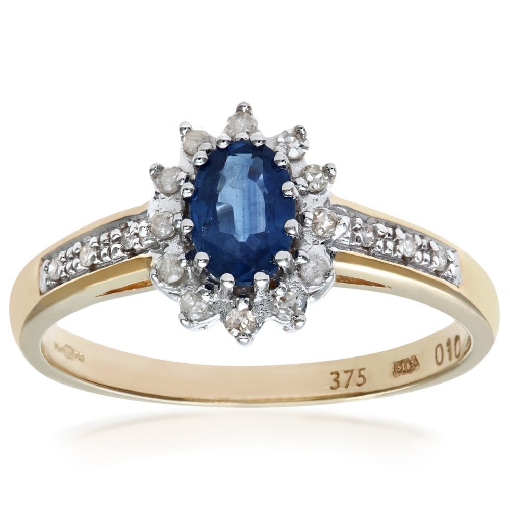 9ct Yellow Gold Tanzanite & 0.10ct Diamond Cluster Ring