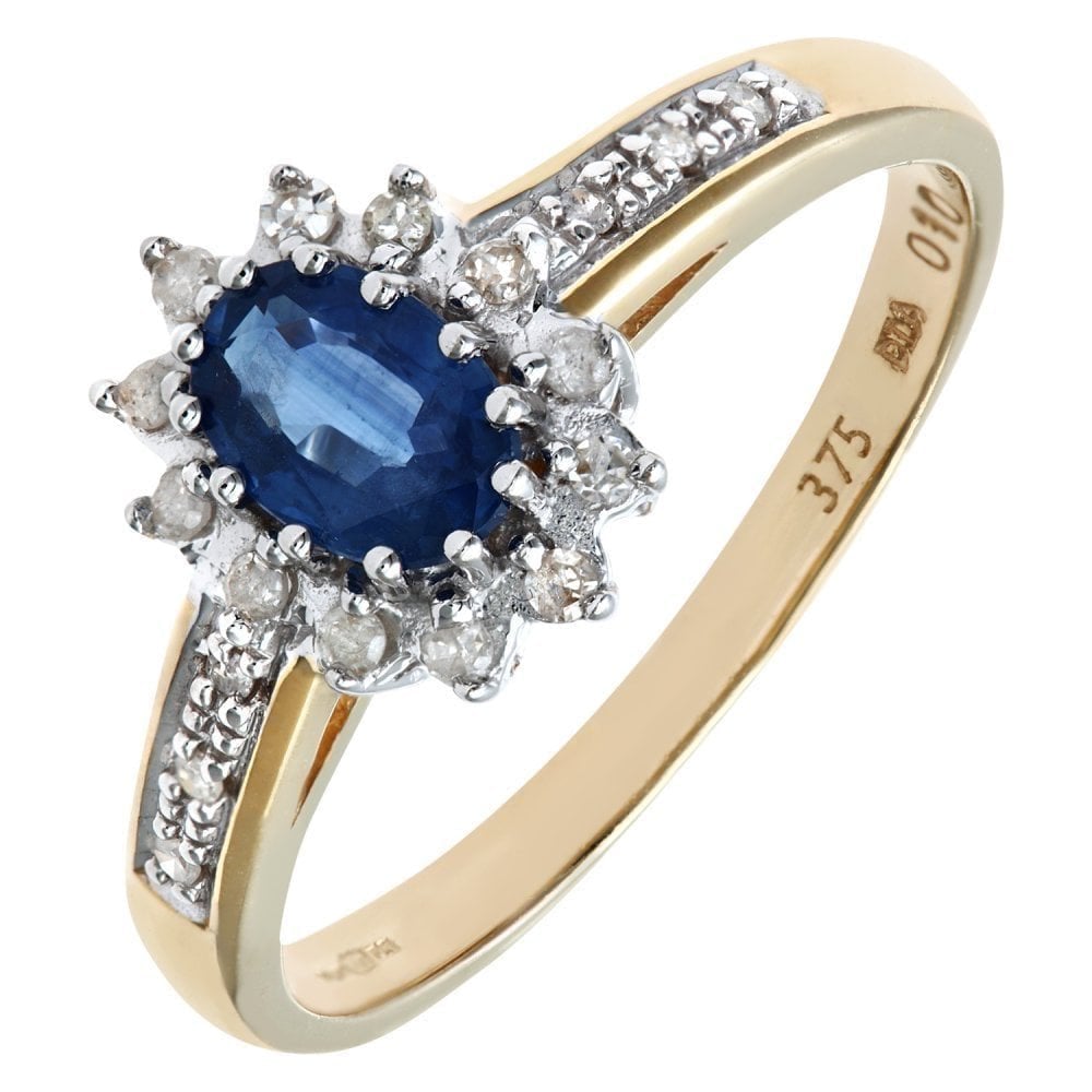 9ct Yellow Gold Tanzanite & 0.10ct Diamond Cluster Ring