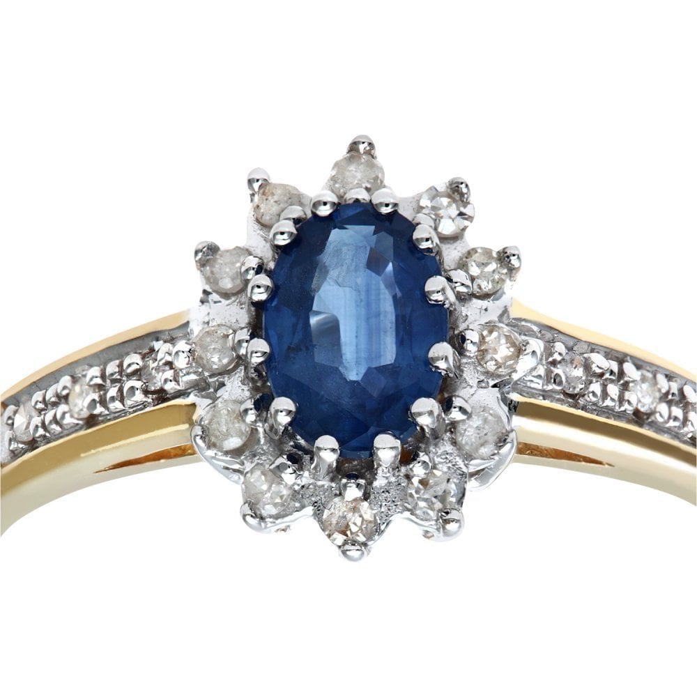 9ct Yellow Gold Tanzanite & 0.10ct Diamond Cluster Ring