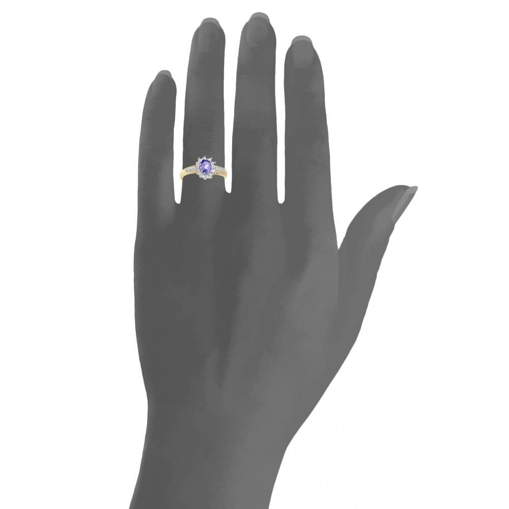 9ct Yellow Gold Tanzanite & 0.10ct Diamond Cluster Ring