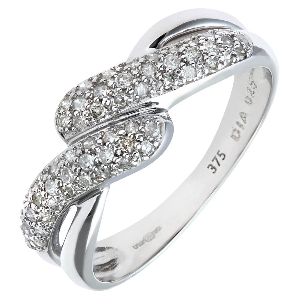 9ct White Gold 0.25 Carat Natural Diamond Crossover Bypass Ring